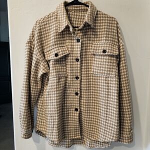 Tan and White Lightweight Shirt Jacket with Classic Check Pattern